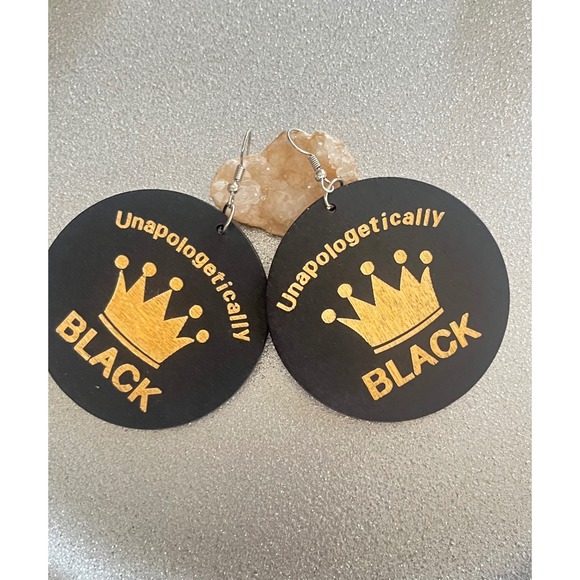 Unapologetically Black Earrings, Gold Crown, Queen, King Statement Earrings -New - Picture 11 of 16
